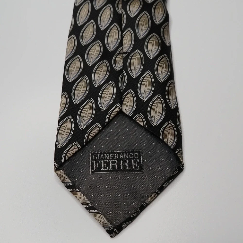 Gianfranco Ferre Mens Silk Tie 57 x 3.5 Black‎ Tan Geometric Italy Designer Neck